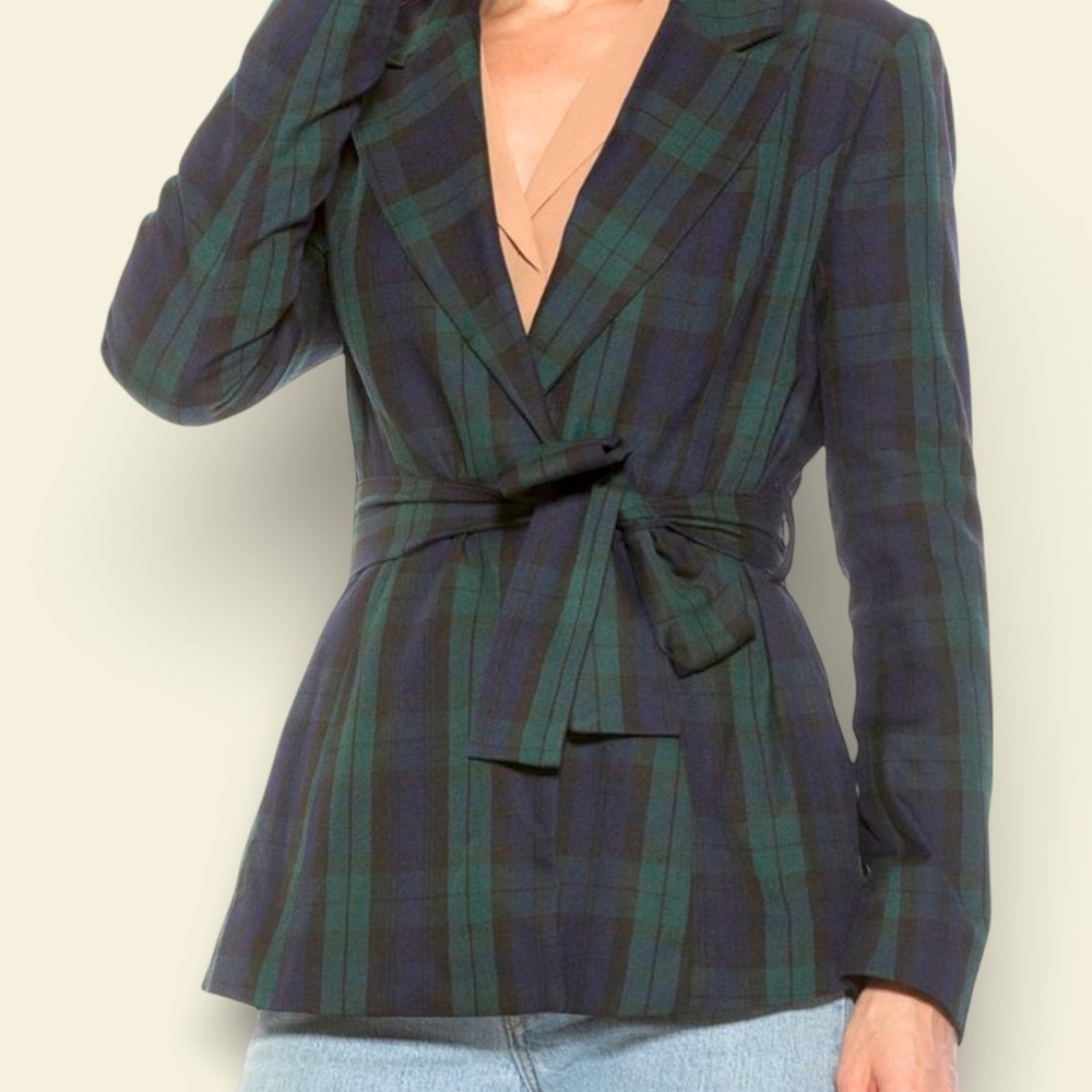 Alexia Admor Green and Blue Plaid Blazer 12